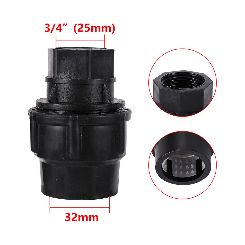 PE Pipe Black Straight Reducing Connector 20/25/32/40/50mm Tube Fitting 1/2" 3/4"1"1.2"1.5"Female/Male Thread Irrigation Adapter
