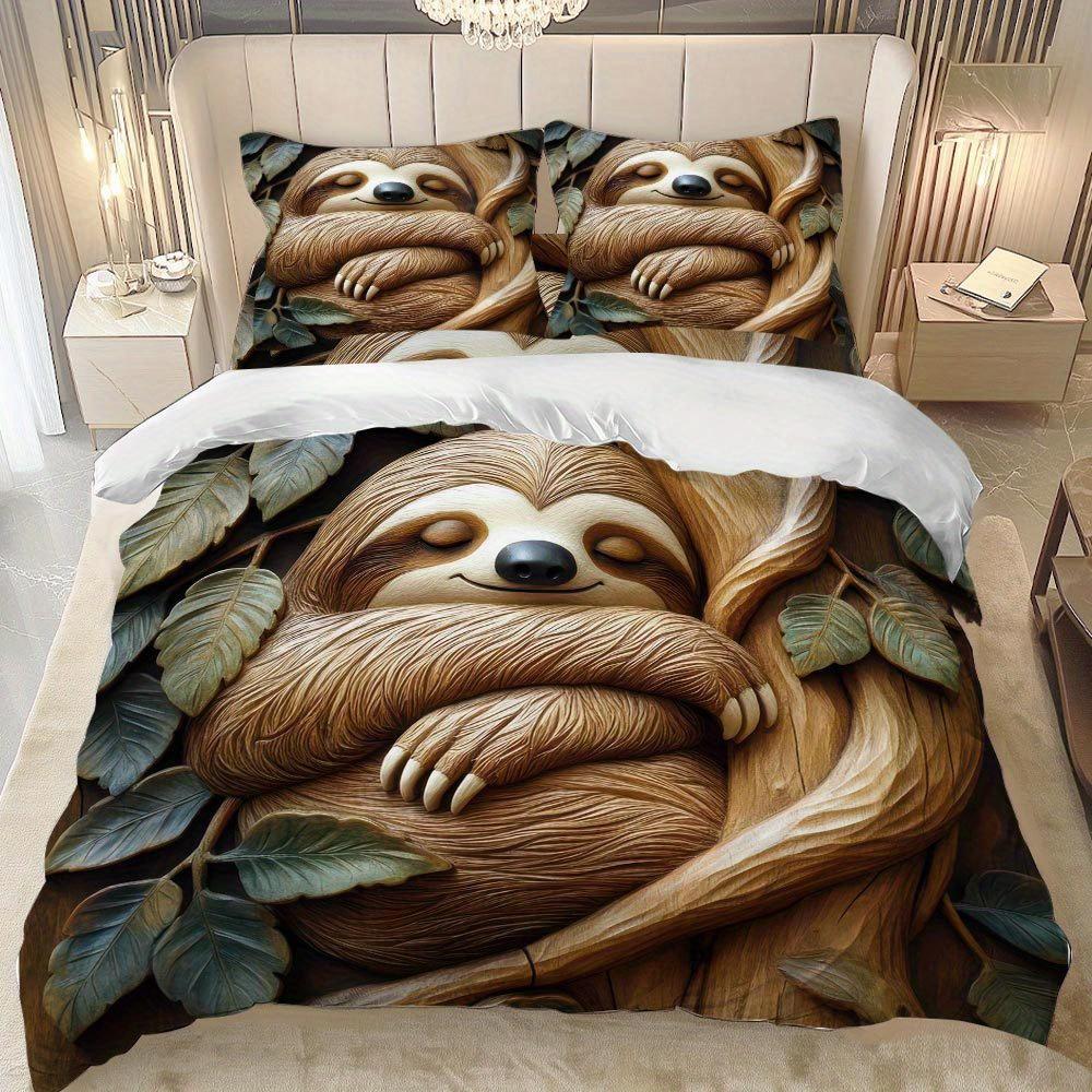 

Lifesmells 2/3Pcs Adorable Sloth Duvet Cover Set - Cozy Bedding Set Perfect For Christmas & Wintet Machine Washable Duvet Cover Set&EU Single(135x200cm)