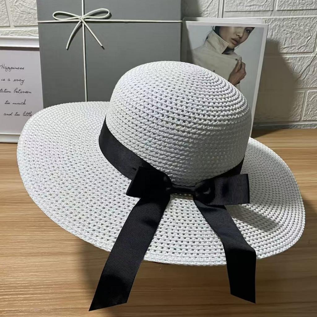New Straw Hat Women's Beach Hat European and American Bow Visor Hat Travel Sunscreen Sun Hat