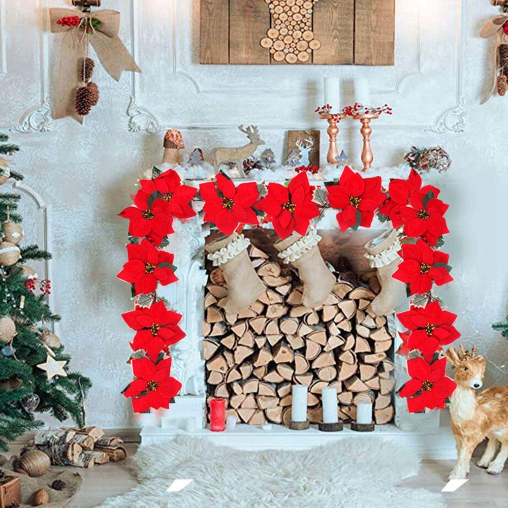 Poinsettia Flowers Christmas Christmas Decorations Christmas Garland String Lights Home Decor