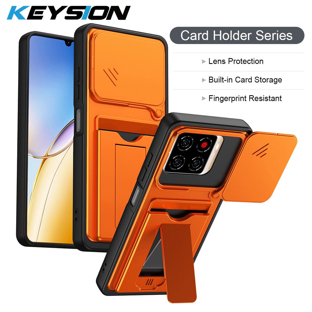 KEYSION Card Slot Holder Bag Phone Case for ZTE Blade A56 Slide Camera Protection Kickstand Shockproof Cover for Blade A56 Pro