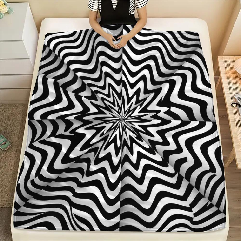 1Pc Illusory Graphics Print Flannel Blanket, High Quality Comfortable for All Seasons, Home Decor, Warmth and Comfort, Perfect for Christmas Gifts W26