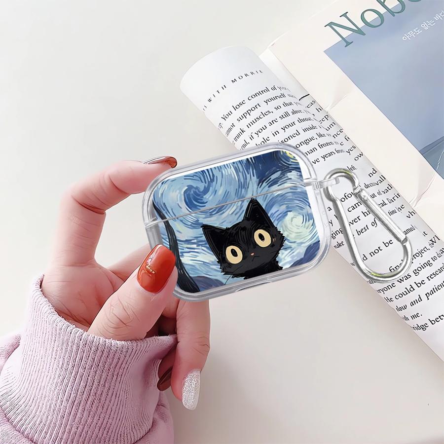 Case For Airpods 2 1 Pro Pro2 3 4 Pro3 Clear Earphone Cases Cover Van Gogh Art Cat