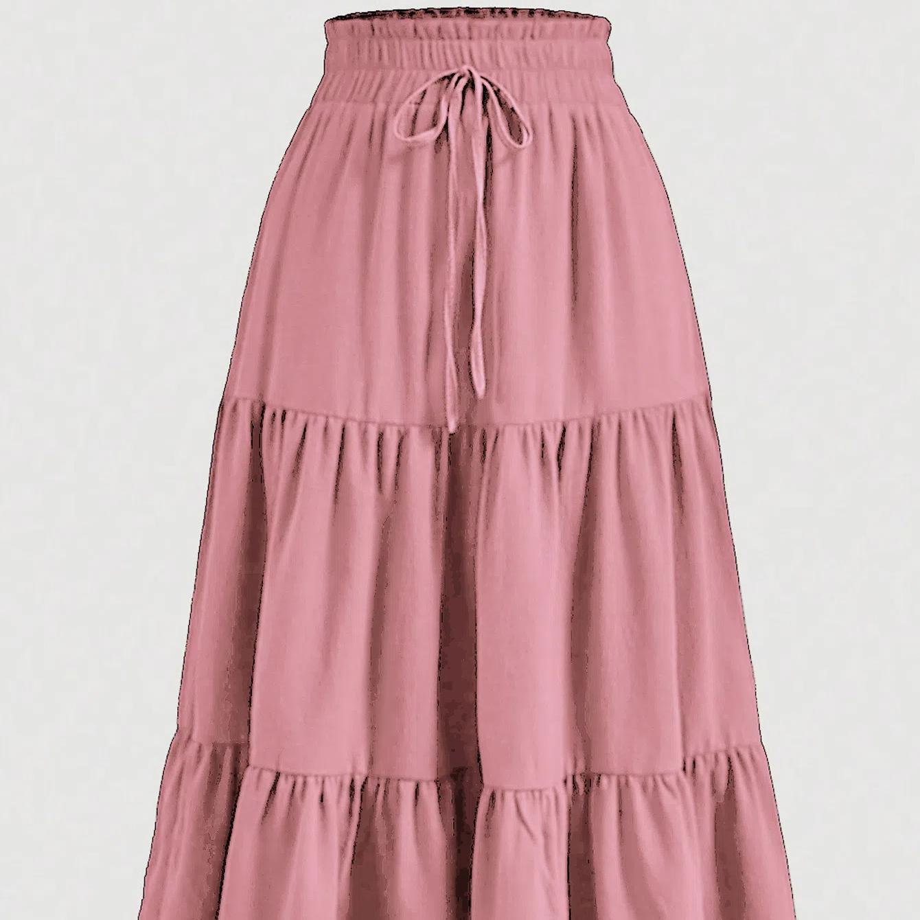 

Богемна спідниця-максі з еластичною талією в горошок, довга спідниця-трапеція у відпустковому стилі XL рожевий