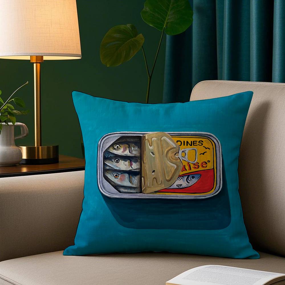 Sardines Art Pillow Case Short Plush Print Cushion Cover Square Throw Pillow Covers Sofa Home Decor