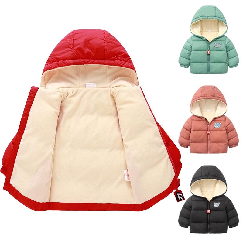 Winter Baby Boys Fleece Jacket Kids Cartoon Bear Zipper Coat Autumn Boy Warm Hooded Down Jackets Children Outerwear Clothing