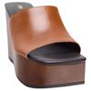 Zara Fashion Slip-On High Heel Leather Square Toe Wedge Sandals Women Sandals Brown 1319610105