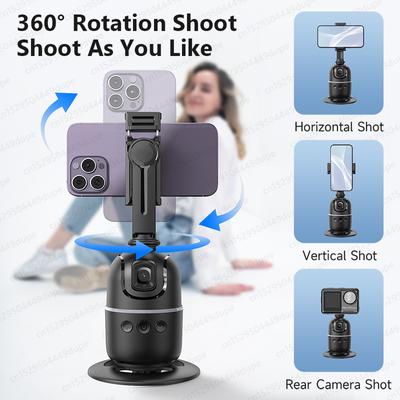 Stabilizator de cardan de urmărire AI pentru smartphone/cameră foto, suport pentru telefon mobil de birou, gimbal cu rotație 360 ​​de focalizare pentru live/foto