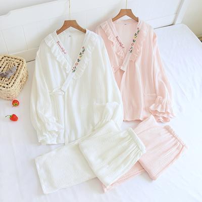 Set mit neuen Damen-Schlafanzügen für Frühling und Herbst, langärmelige Hosen, 100 % Baumwollkrepp, zweiteiliges Homewear-Set