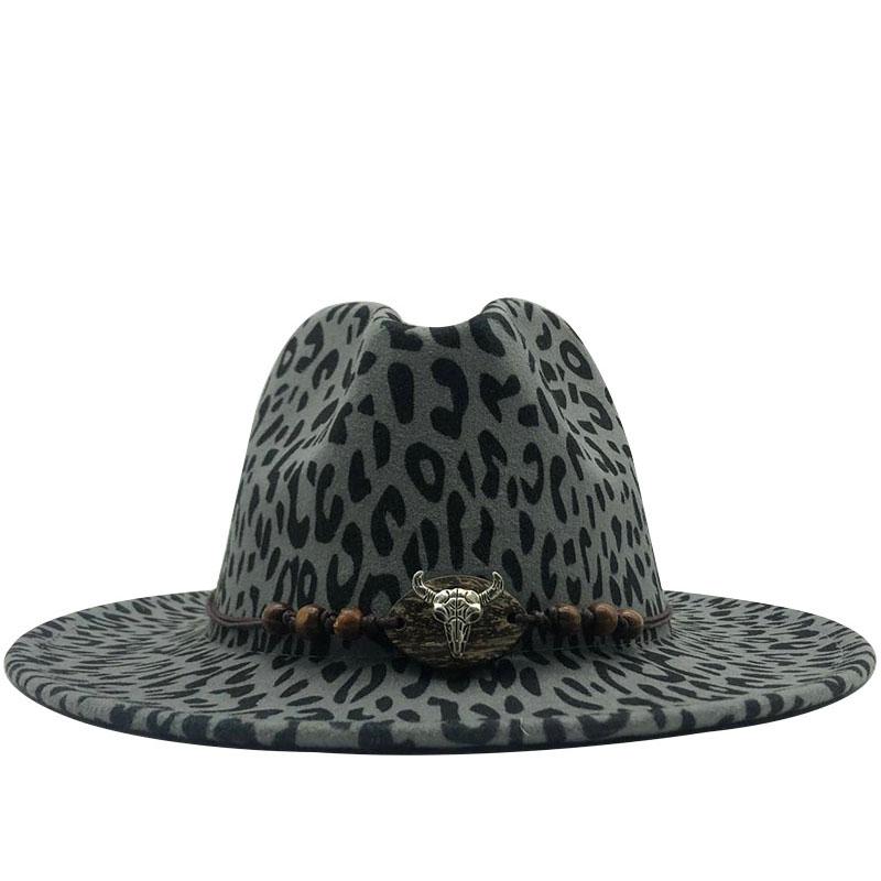 Hot Trend Unisex Flat Brim Wool Felt Jazz Fedora Hats Men Women Leopard Grain Leather Band Decor Trilby Panama Formal Hats 60CM