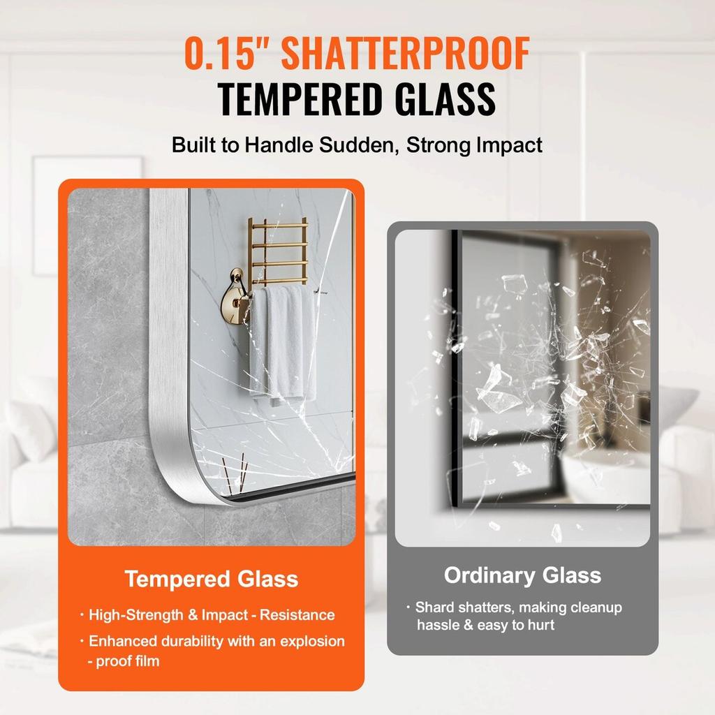 Square Wall Mounted Mirror 36" X 48" Mirror with Aluminium Alloy Frame