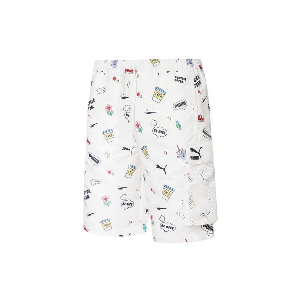 Puma Awareness Cargo Woven Shorts Regular Fit Mid-Waist With Allover Fun Print Men Shorts White 532038-02
