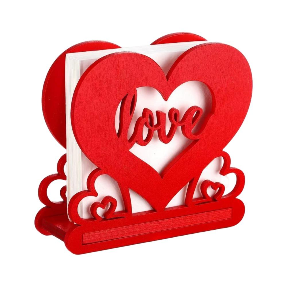 

Napkin Box Love Wood Tissue Box Wooden Ornament Tissue Paper Holder Coffee Table Red 14cm