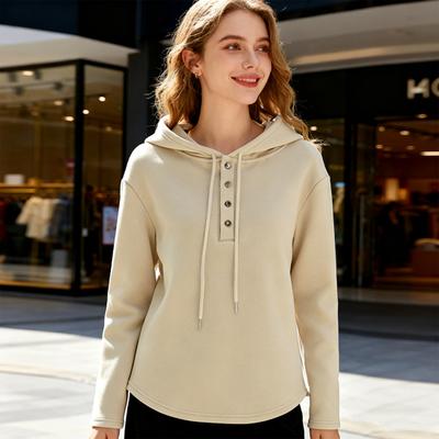 Yousheng Women Hoodie Fall Long Sleeve Button Up Drawstring Hooded Sweatshirt Loose Fit Casual Thin Pullover Top