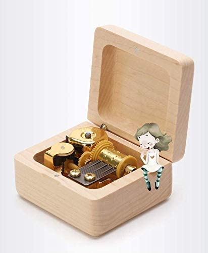 Mini Wooden Music Box, 18 Note Wind Up Music Box with Gold-Plated Movement (Maple, Howl's Moving Castle)