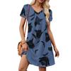 Women's Petal Short Sleeve V Neck Loose Floral Print Swing Sundress With Pockets