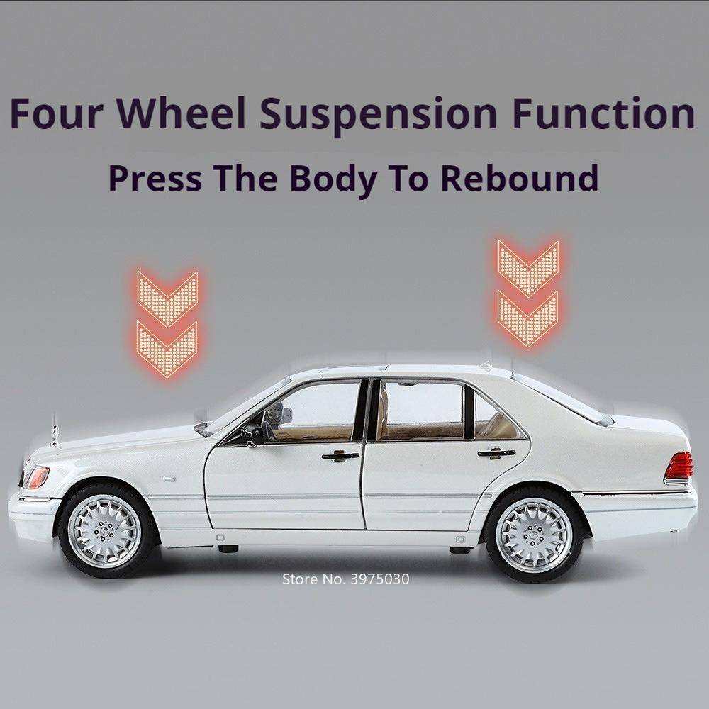 1/24 Benz W140 320SEL Toy Car Models Alloy Diecast with Sound and Light Rear Wheel Pull Back Function Vehicles Models Collect Gifts
