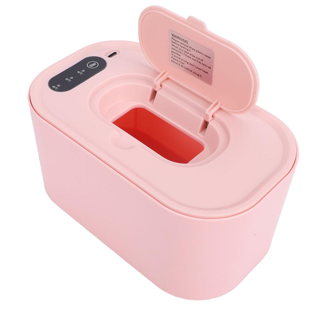 Baby Wet Wipes Warmer Dispenser Top Heating Wipe Warmer Holder Holds 80 Wipes with 3 Indicator Lights Pink