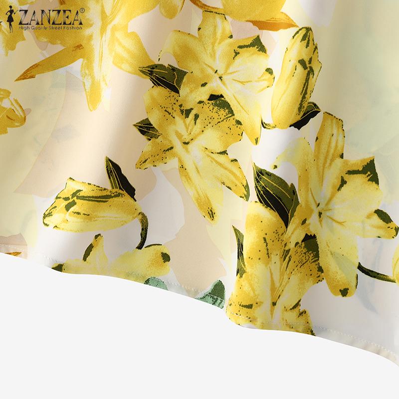 ZANZEA Women Casual Round Neck Lantern Long Sleeve Floral Print Blouses