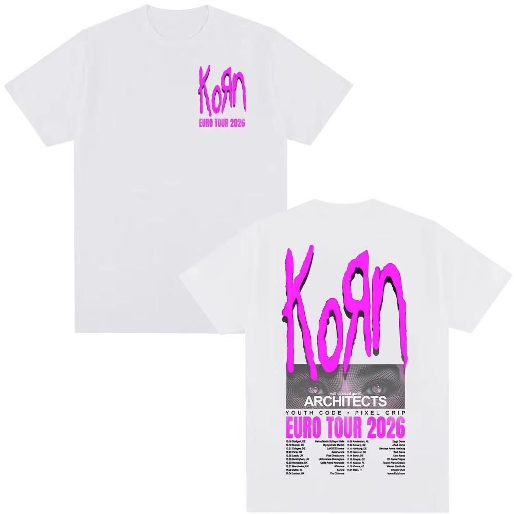 2026 Korn Tour Merch T Shirt Fan Gifts Metal Gothic Rock Band T Shirts Men Women Clothing Cotton Oversized Short Sleeve T-shirt Casual Tee Top