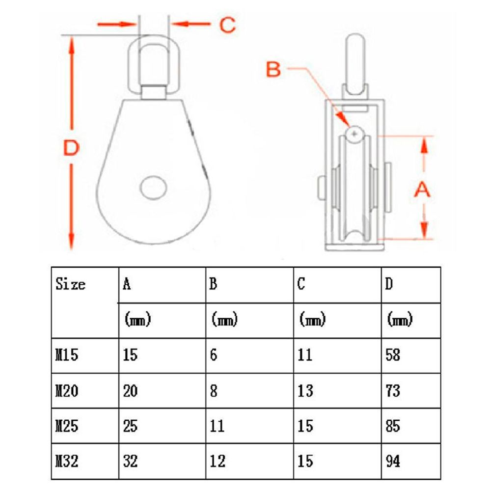 In Traction Loading Fixed 304 Sheave Swivel Block Single Wheel Stainless Steel Rope Pulley