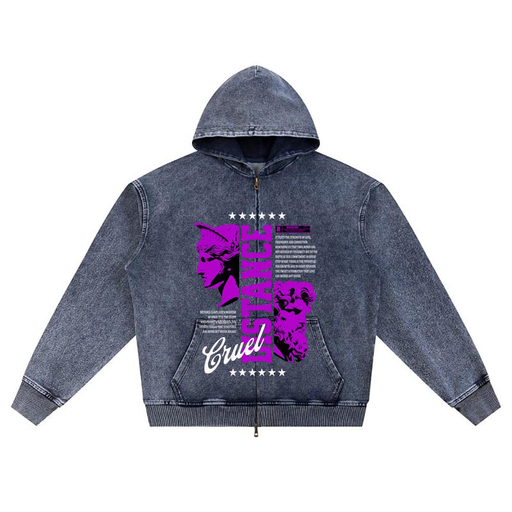 

DTG print Knitted Denim Zip-Up Hoodie Cruel Distance T Shirt Brother Print Zipper Hoodies XL темно-синий