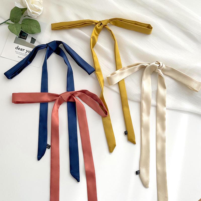 Luxury Skinny Narrow Short Woman's Silk Scarf Hairband Hair Strip Silk Ribbon Small Bag Handle Ribbon Scarves Kerchief Lady Tie