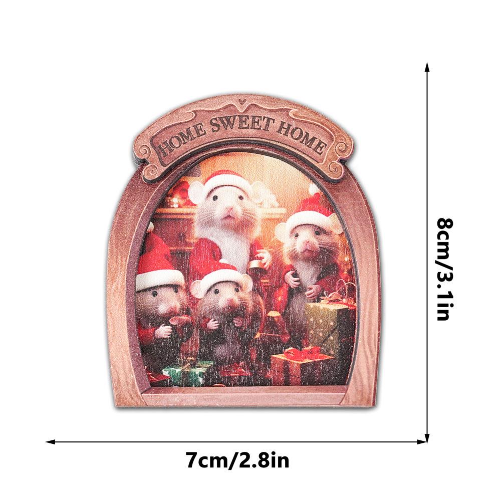 MZCT181-192 3D Wooden Christmas Mouse Hole Refrigerator Magnet & Memo Holder