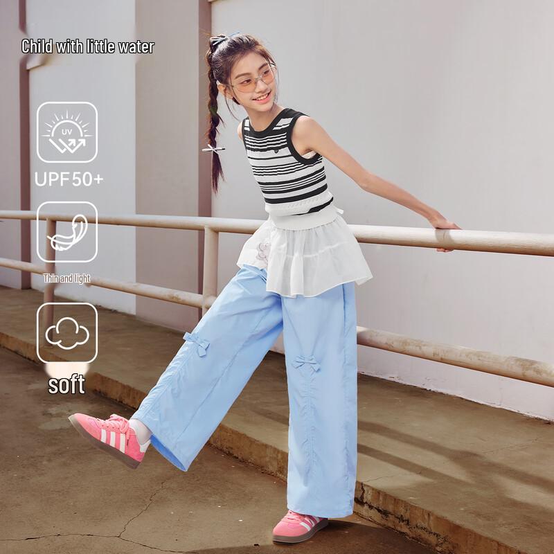 SOUHAIT Girls Sun Protection Wide-Leg Pants with Bow 160