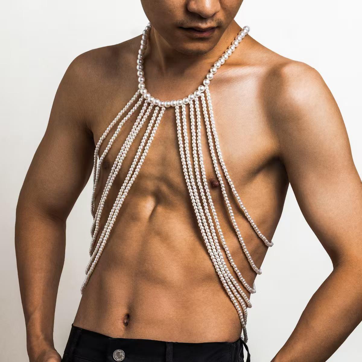 

Unisex Handmade Pearl Body Chain - Fashion Jewelry for All One Size белый