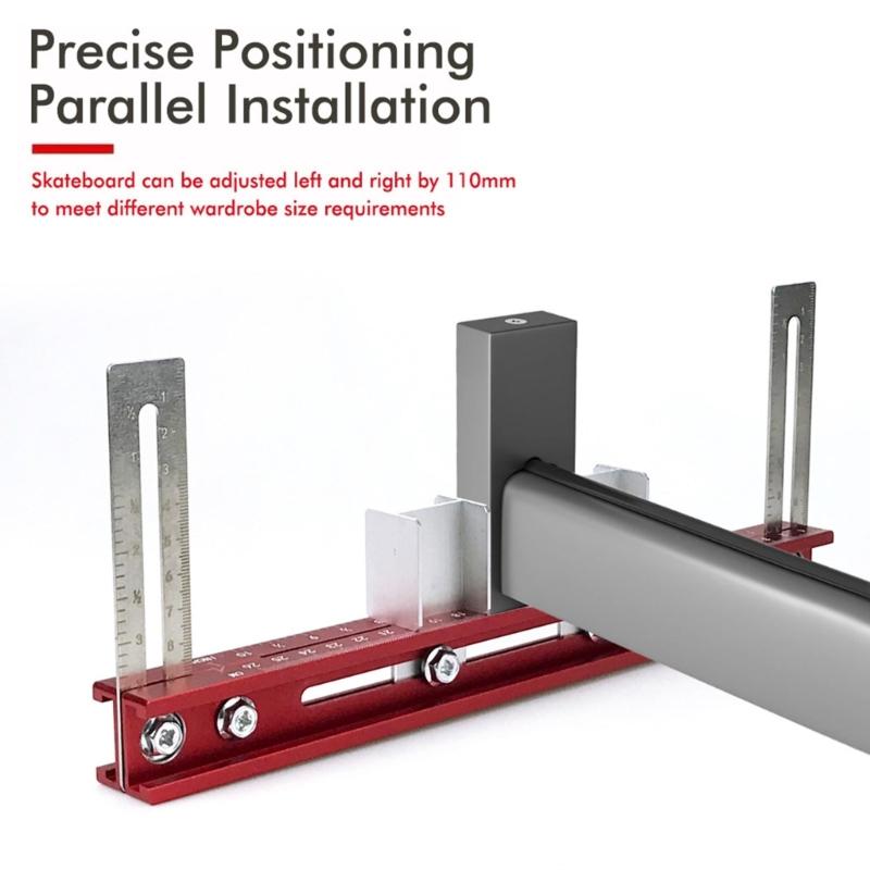 Aluminum Alloy Cabinet Hardware Jig Wardrobe Installation Tool with Adjustable Ruler for Accurate Closet Poles Mounting