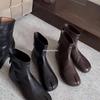 Versatile Women's Low Heel Split Toe Short Boots with Back Zipper.
