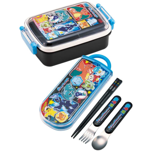 Skater Lunch Box Trio Set Chopsticks Spoon Fork Pokemon 24 Pokemon for Children Antibacterial Treatment Easy to Open Sliding Type Made in Japan TACC2A
