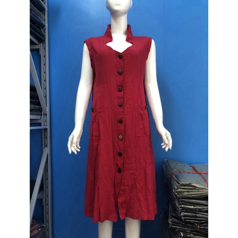QICED Fashion Summer Spring Solid Color Print Sleeveless V-Neck Casual Dresses