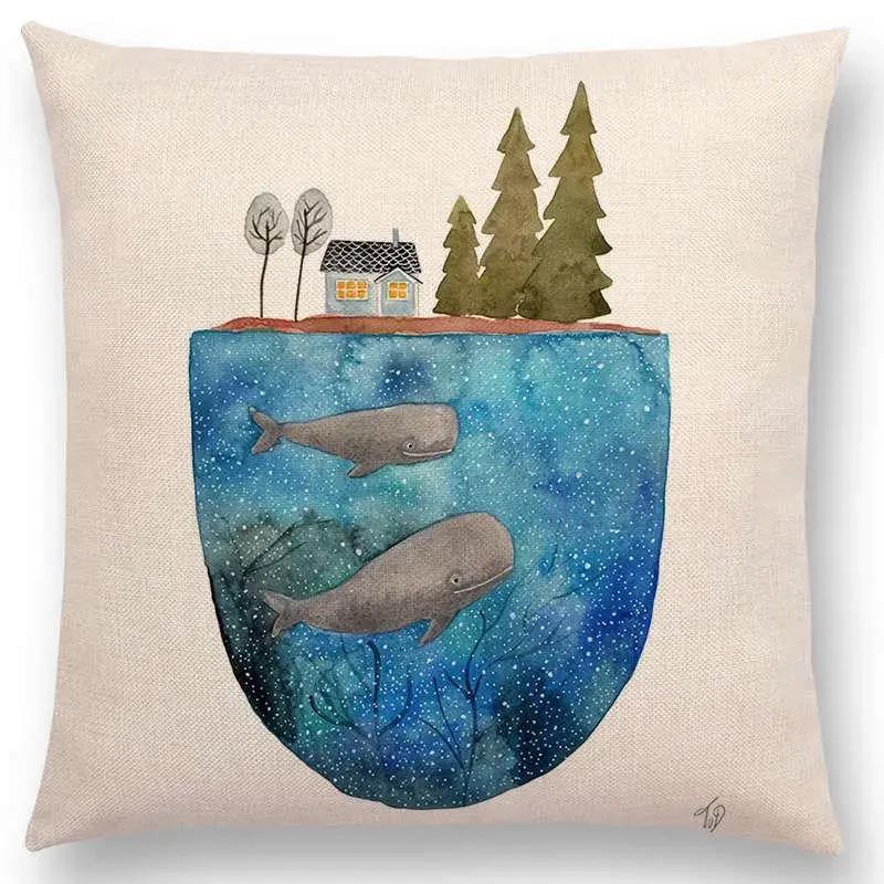 Newest Fashion Nordic Style Whale Cushion Cover Ocean Whales Home Pillow Case   Pillows Covers