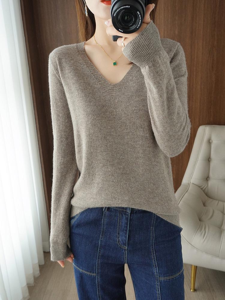Korean Style Plus Size Women's Red Knit Sweater - Autumn Long Sleeve Base Layer