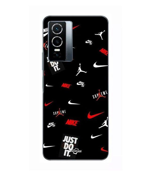 Coque Pour Vivo Y76 5G NIKE JORDAN BLANC ROUGE fond noir Maniacase noir