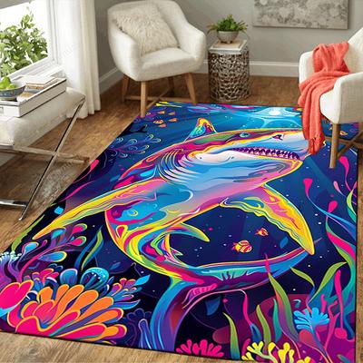 1pc Colorful Shark Design Area Rug - Soft, Anti-Slip, and Durable Gaming Room Decor for Bedroom