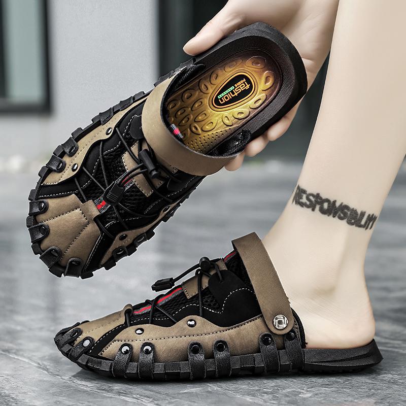 Fashion Summer Mens Baotou Slippers Hard Flip flops Beach Shoes Soft Soled Casual Sandals Mens Shoes Outdoor Fashion All in one Drag cm nero