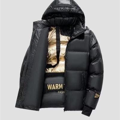 Unisex Black & Gold Down Jacket: Warm Winter Hooded Cotton Coat, Thick Loose Fit, Short Style, Perfect For Couples.