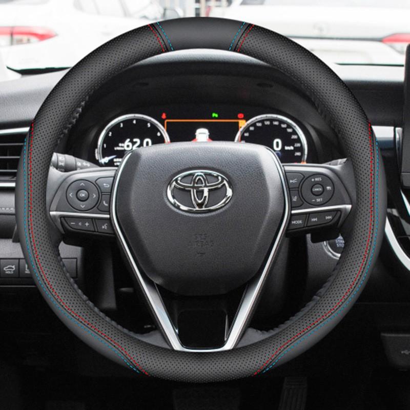 Coprivolante Universale in Pelle per Toyota RAV4 2020 2021 Stile Sportivo Diametro 38cm Nero Rosso Doppia Cucitura