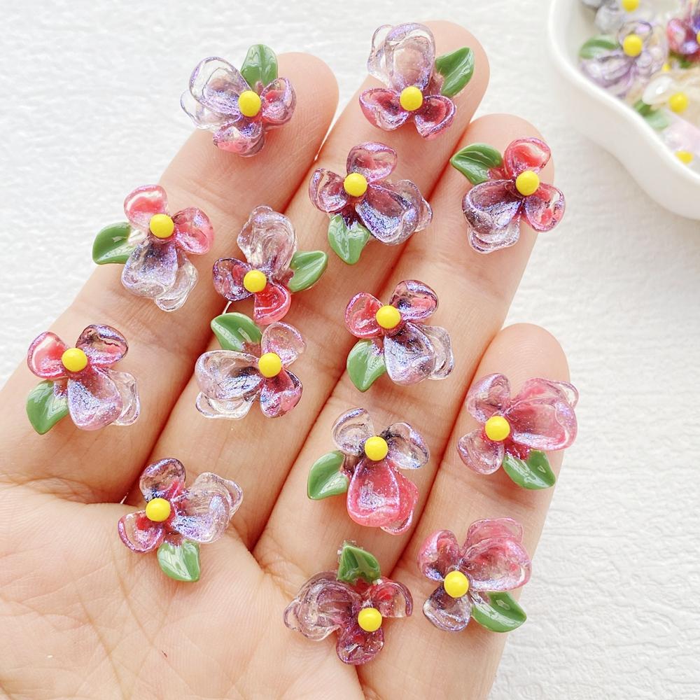 50Pcs Cute Cartoon Mini Colorful and Shiny Flowers Nail Art Resin Designer Charms DIY Craft For Nail 3D Decorations Jewelry