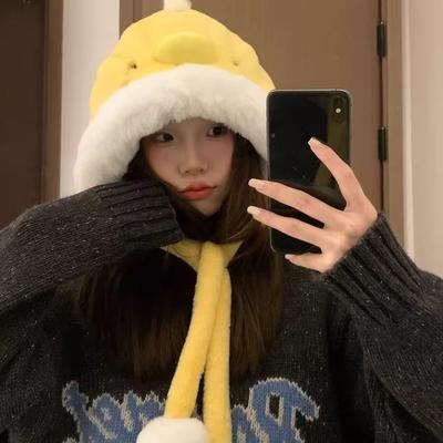 Little Yellow Duck Cute Plush Hat Women's Autumn and Winter New Cold and Warm Winter Thickened Pullover Ear Hat