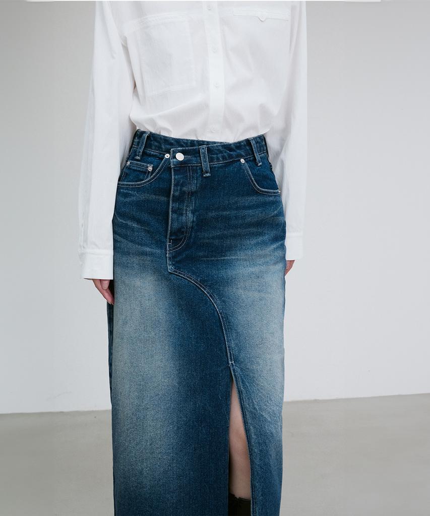 RE RHEE Asymmetric Detail Denim Skirt