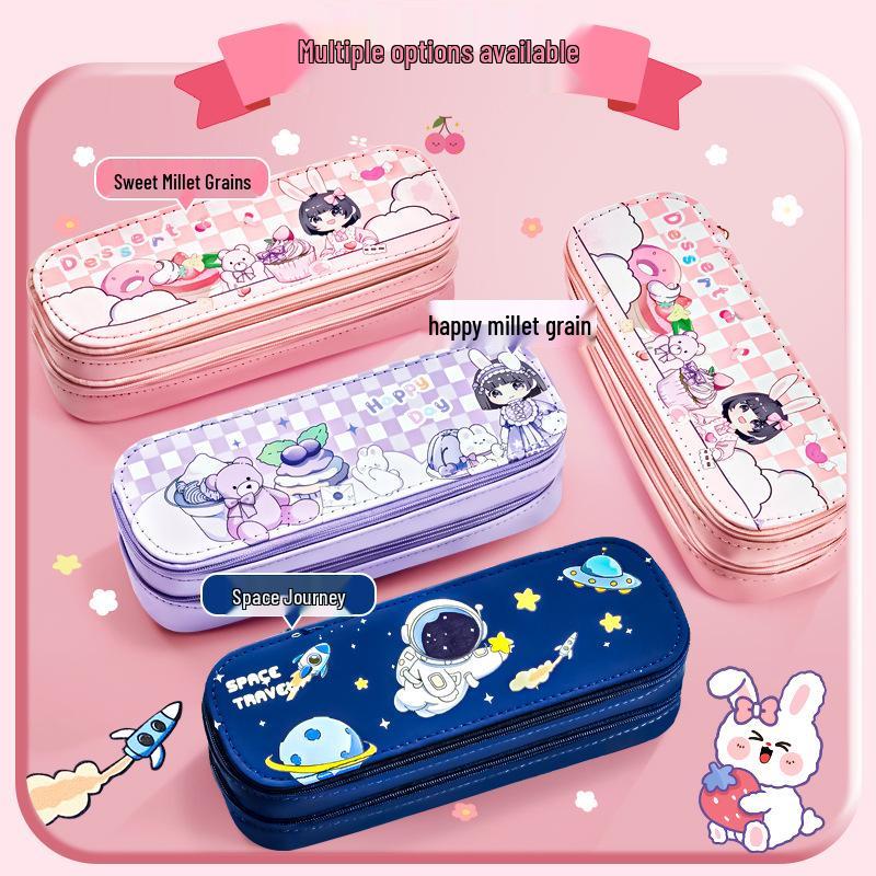 Large Capacity Double Layer Pencil Case - Cute, Stylish Canvas Stationery Box for School Students