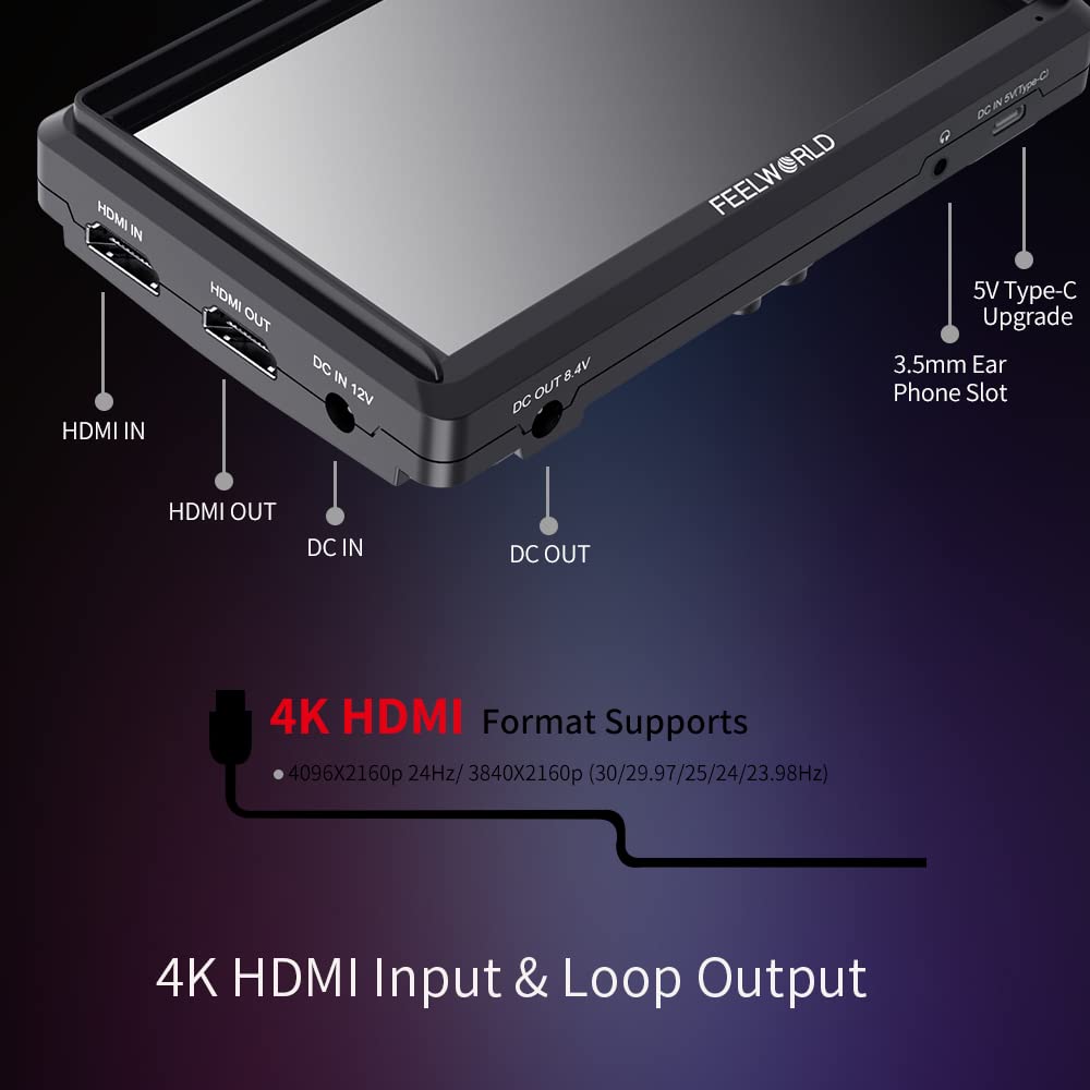 FEELWORLD FW568 DSLR Kamera Kompakt Feltmonitor med 3D LUT Bølgeform Vektor Full HD 1920x1080 HDMI Inn og Utgang F550 og Lagring 6-tommers