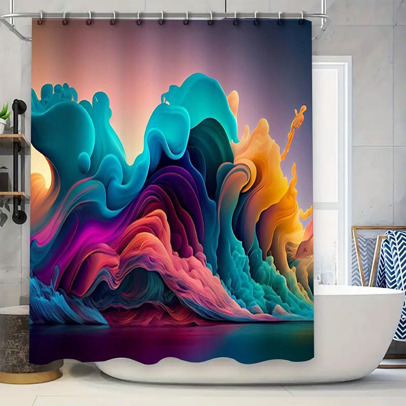 

Современная абстрактная шторка для душа Яркий дизайн с акварельными волнами Экстра-длинные шторы для ванной для домашнего декора 3D-печать Водонепроницаемая 90x180cm