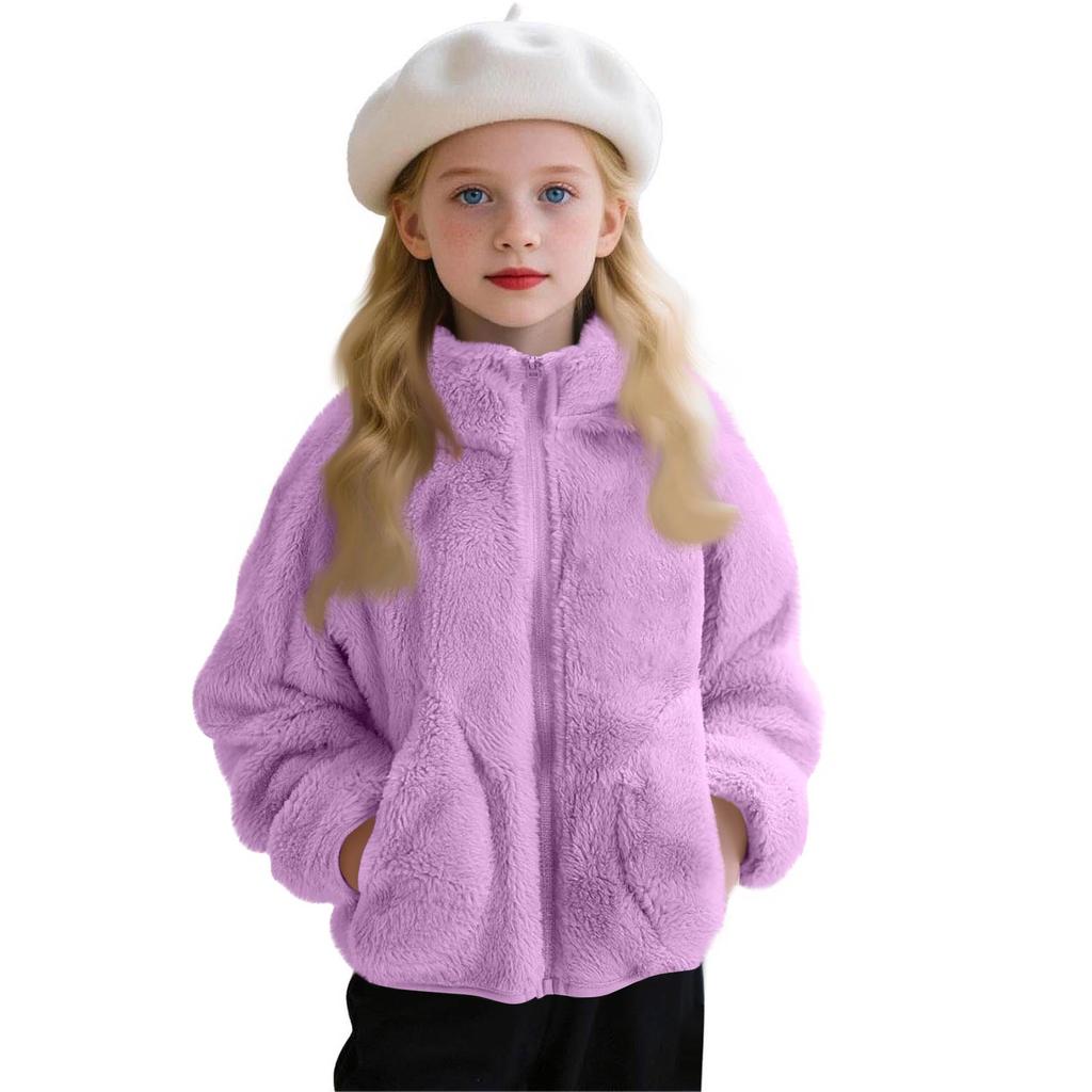 Girls' Fashion Casual Solid-Color Fall/Winter Fleece Jacket For Boys And Girls