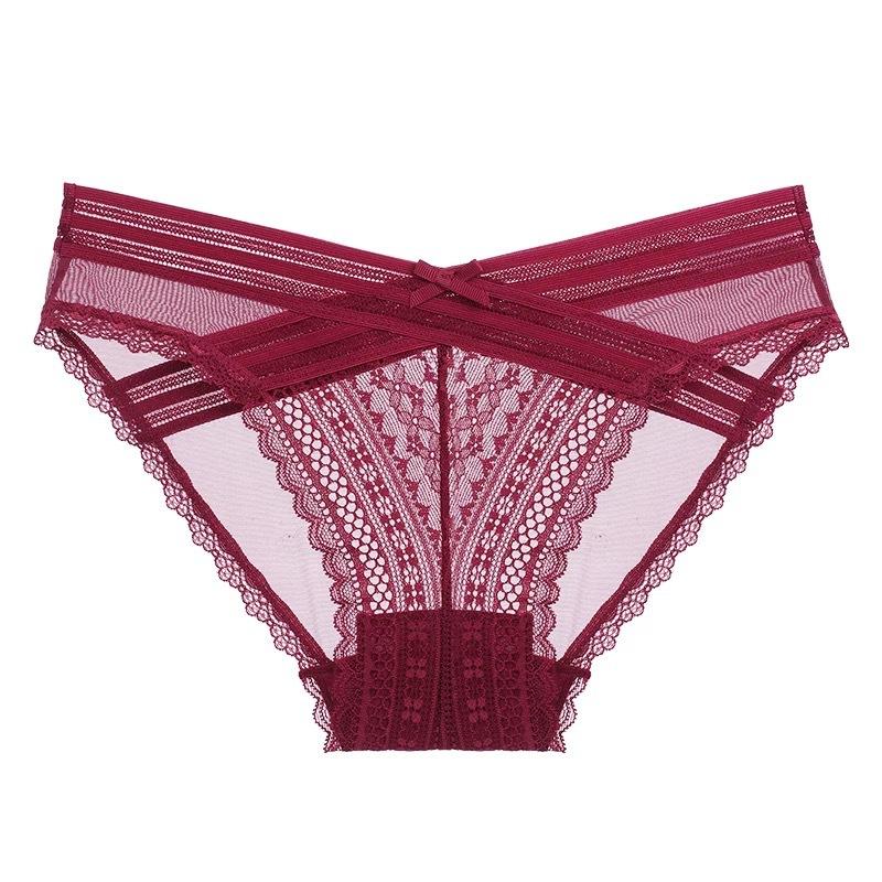 

Женские тонкие дышащие кружевные сексуальные трусики с низкой посадкой и хлопковой ластовицей, приподнимающие ягодицы XL бордовый