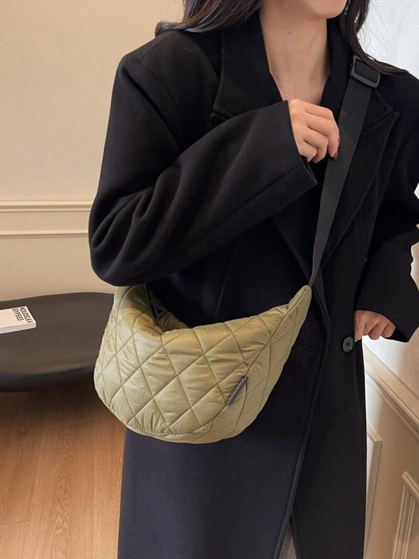 Autumn and winter pleated rhombus embroidery thread Oxford cloth bag 2025 new lightweight dumpling bag simple casual shoulder bag